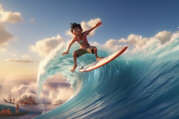 surfing the wave - Illustration created with generative ai