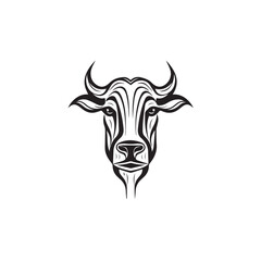 Cow for an icon or symbol isolated, black and white. 2d vector illustration in logo style.