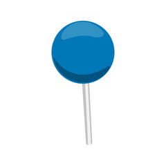 Push pin icon. Thumbtack office supply. Sharp needle button with colorful head for attaching papers, memos and notes to boards in offices, schools, homes. Isolated vector illustration on white.