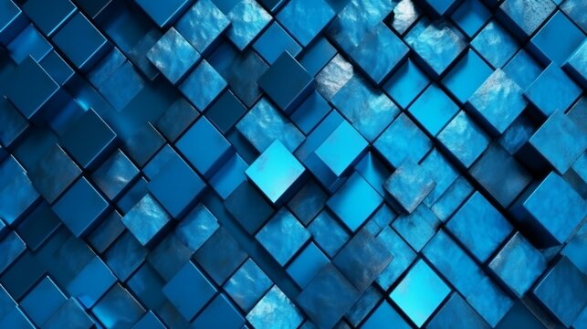 blue geometric diamonds pattern, close up, metallic