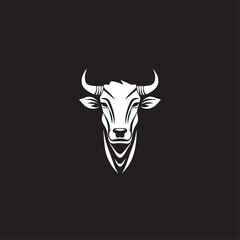 Cow for an icon or symbol isolated, black and white. 2d vector illustration in logo style.