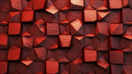 red geometric 3d blocks pattern, close up