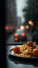 Spaghetti Pesto in a rainy day
