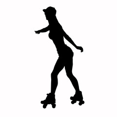 Obraz na płótnie Canvas silhouette of a girl, girl on roller skates, roller skates, black silhouette on a white background, active lifestyle, active sport