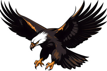 A bald eagle or hawk flying with wings spread mascot. Neural network AI generated
