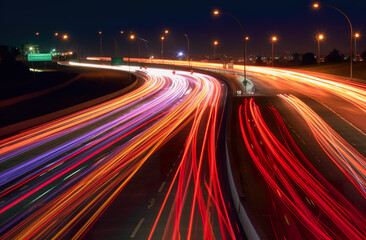 A long exposure photo of a highway at night. Generative AI.