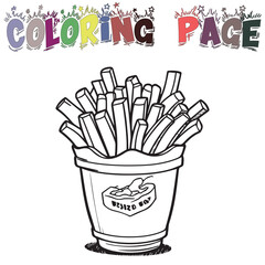 Fries Potato In Black And White Illustration For Coloring Page And Coloring Page Kids Vector, White Background 
