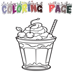Ice-cream In Black And White Illustration For Coloring Page And Coloring Page Kids Vector, White Background 