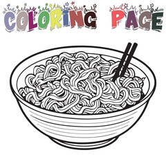 Japanese Spaghetti  In Black And White Illustration For Coloring Page And Coloring Page Kids Vector, White Background 