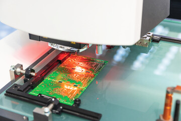 Circuit board scan inspection during production process. Electronics manufacturing.