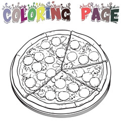 Pizza In Black And White Illustration For Coloring Page And Coloring Page Kids Vector, White Background 