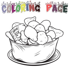 Potato In Black And White Illustration For Coloring Page And Coloring Page Kids Vector, White Background 