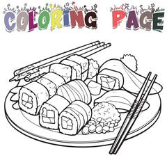 Sushi In Black And White Illustration For Coloring Page And Coloring Page Kids Vector, White Background 