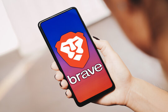 May 23, 2023, Brazil. In this photo illustration, the Brave logo is displayed on a smartphone screen.