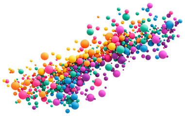 Abstract composition with many colorful random flying spheres isolated on transparent background. Colorful rainbow matte soft balls in different sizes. PNG file