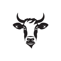 Cow for an icon or symbol isolated, black and white. 2d vector illustration in logo style.