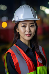 Portrait of a Beautiful Asian Female Industrial Engineer. Generative AI