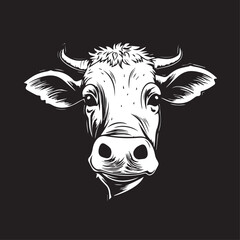 Cow for an icon or symbol isolated, black and white. 2d vector illustration in logo style.