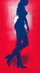 Art Poster: Silhouette of a Woman on a Red Background. generative AI,