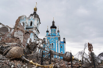 The ruins of two churches and a women's monastery of the Bogoroditsky hermitage of Sviatohirskaya...