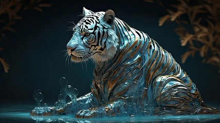 illustration of tiger in water. Generative AI image.