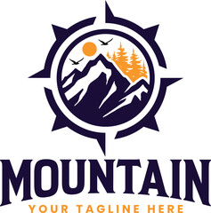 mountain adventure logo and adventure hiking, mountain travel, mountain peak logo, mountain vector logo design