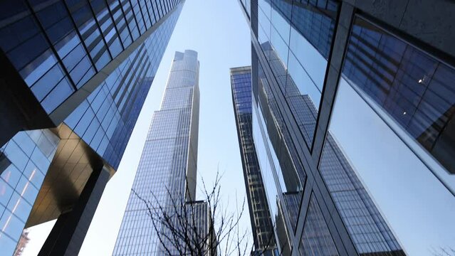 Creative view on skyscrapers in downtown Manhattan, New York, USA 