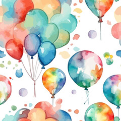 Watercolor balloons on a white background. Seamless pattern. Vector illustration