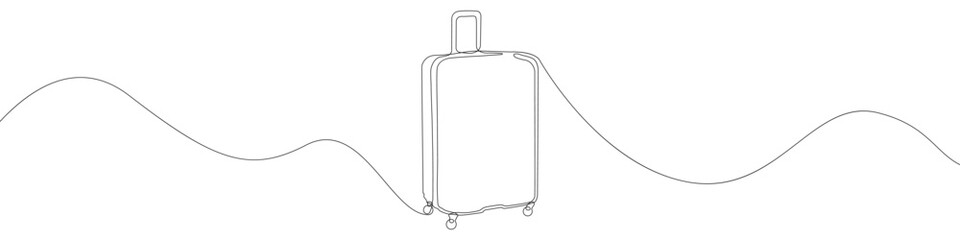 A traveler's suitcase line continuous drawing vector. One line A traveler's suitcase vector background. A traveler's suitcase icon. Continuous outline of a A traveler's suitcase. Black linear outline 