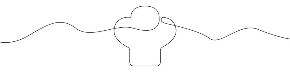 Chef's hat line continuous drawing vector. One line Chef's hat vector background. Chef's hat icon. Continuous outline of a Chef's hat. Black linear outline hats design.