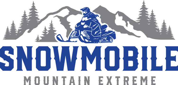 snowmobile racing with mountain logo vector template