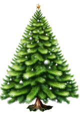 Christmas tree illustration art on transparent background. Generative Ai.