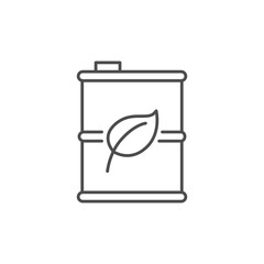 Biofuel related vector linear icon. Barrel with leaf. Alternative energy, environment conservation. Ecologically clean energy. Vector outline illustration Isolated on white background. Editable stroke
