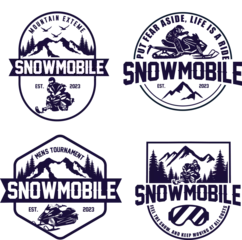 Fotobehang vintage snowmobile logo, snowmobile silhouette, snowmobile sports, snowmobile shop, snowmobile racing logo vector illustration © Vector_art05