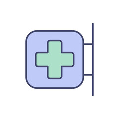 Obraz premium Hospital Signboard related vector line icon. Isolated on white background. Vector illustration. Editable stroke