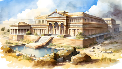 Fototapeta premium Ancient Splendors: Watercolor Illustrations of Civilizations Past Generative AI