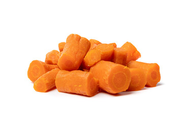 Boiled Chopped Carrot Isolated, Cooked Diced Carrots, Prepared Vegetables Cut Pile, Healthy Diet...