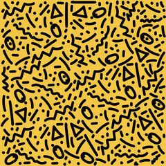 texture, background, black shapes on a yellow background, screensaver, abstraction, textile, print