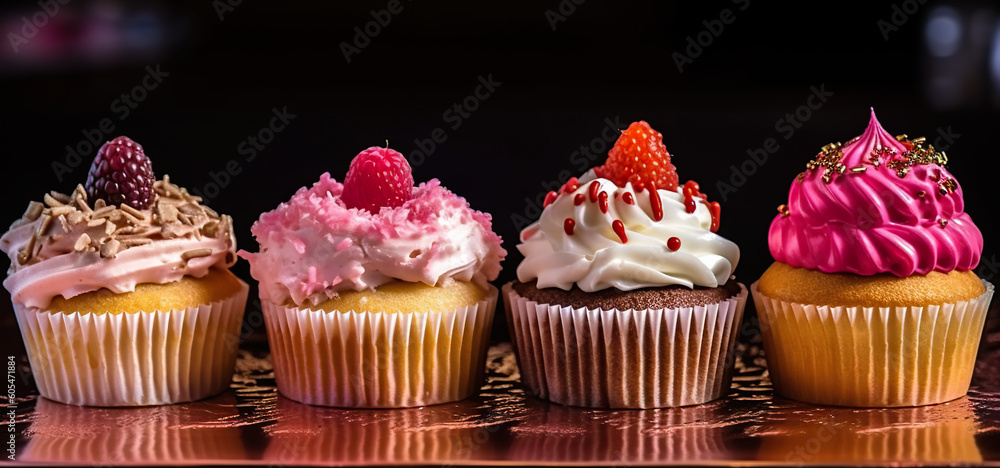 Aufkleber a row of cupcakes sitting on top of a table. generative ai.