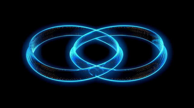 Energetic blue circular shapes, in the style of infinity sign. AI generative