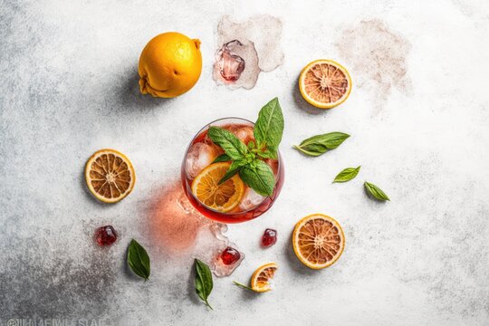 refreshing summer drink with lemon and mint garnish in a clear glass. Generative AI