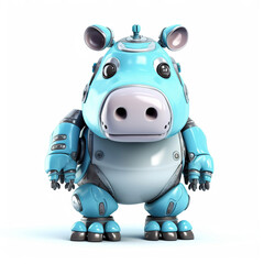 Fototapeta na wymiar Cute hippopotamus robot, robotic animal isolated over white background. Created with generative Ai