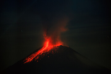 Popocatepetl Volcano Crater Eruption in Puebla, Mexico