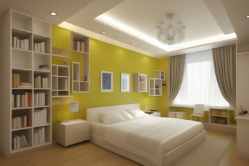 Beautiful interior design of the room, render. Generative AI