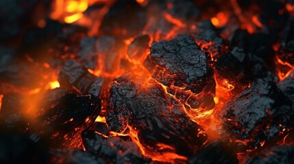 Fototapeta na wymiar Burning coals from a fire abstract background. Generative ai