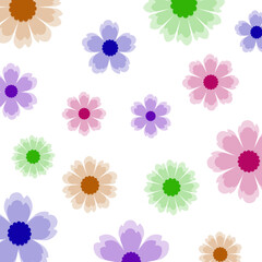 Floral background in square format &ndash; Flower patterns in various colors on a white background
