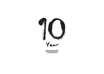 10 year anniversary celebration logotype on white background for poster, banner, flyer, invitations or greeting card, 10 number logo design, 10th Birthday invitation, anniversary vector template