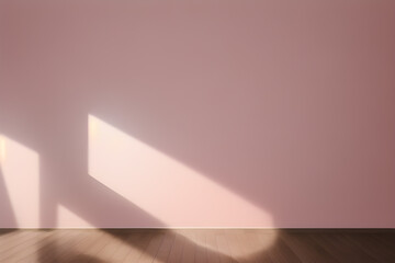 empty pink room, illuminated by the rays of the sun, presentation, advertising. Generative AI