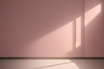 empty pink room, illuminated by the rays of the sun, presentation, advertising. Generative AI