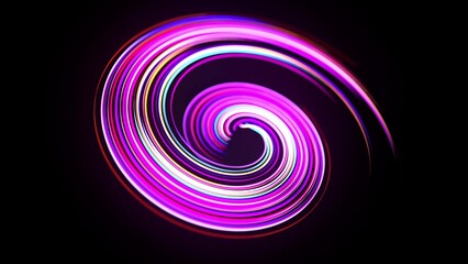 Motion graphics, sci-fi bg. Stream of multicolor neon lines form spiral shape, curls and pattern. Abstract background with light trails, Modern trendy motion design bg. Light flow bg. 3d render